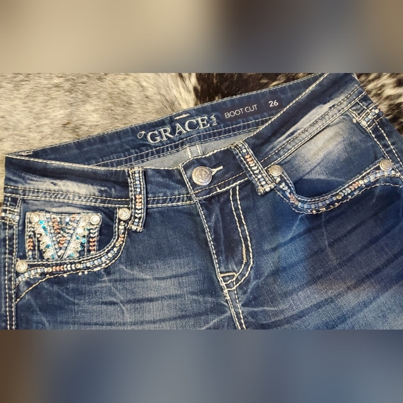 Grace in LA Women's Faded Blue Boot Cut Jeans - Picture 3 of 4